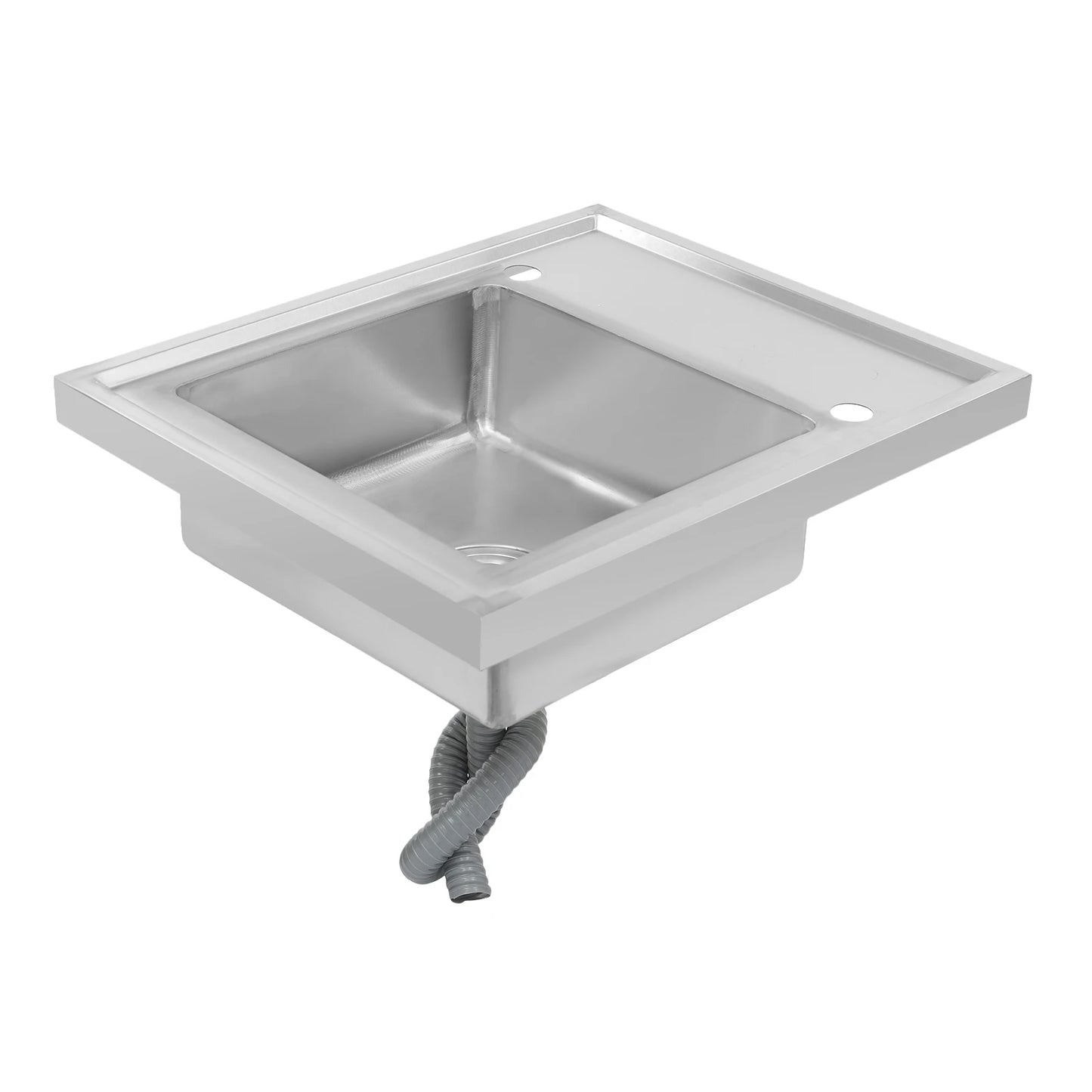 (Clearance Sale!) Single-scale Sink 201 Stainless Steel Sink with Drainboard 60cm Drop-in Kitchen Basin Washing Basin Household Washing Sink for Home & Commercial Use