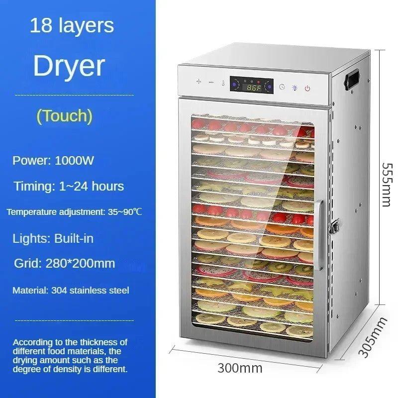 6/8/12/18 Layers Home Fruit Air Dryer Vegetable Snacks Meat Medicinal Materials Fruit Smart and Commercial Food Dryer Dehydrator