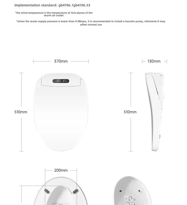 Smart Toilet Seat with Remote, Heated Seat, Air Dryer, Hygienic Wash. Includes Adjustable Water Temp & Self-Cleaning Nozzle for