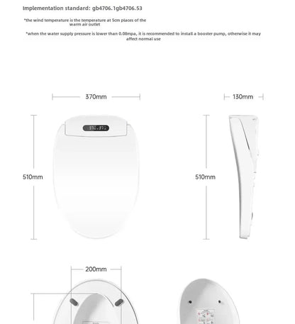 Smart Toilet Seat with Remote, Heated Seat, Air Dryer, Hygienic Wash. Includes Adjustable Water Temp & Self-Cleaning Nozzle for
