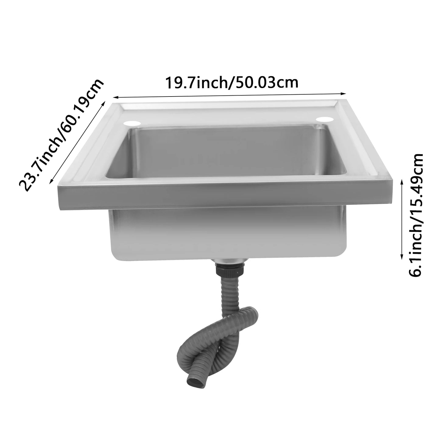 (Clearance Sale!) Single-scale Sink 201 Stainless Steel Sink with Drainboard 60cm Drop-in Kitchen Basin Washing Basin Household Washing Sink for Home & Commercial Use
