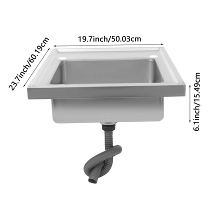 (Clearance Sale!) Single-scale Sink 201 Stainless Steel Sink with Drainboard 60cm Drop-in Kitchen Basin Washing Basin Household Washing Sink for Home & Commercial Use