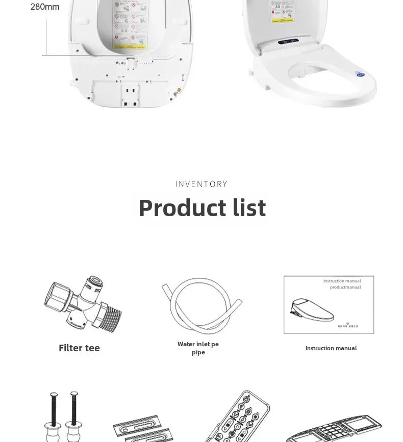 Smart Toilet Seat with Remote, Heated Seat, Air Dryer, Hygienic Wash. Includes Adjustable Water Temp & Self-Cleaning Nozzle for