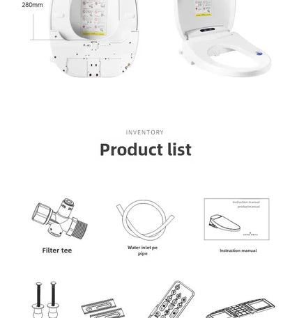 Smart Toilet Seat with Remote, Heated Seat, Air Dryer, Hygienic Wash. Includes Adjustable Water Temp & Self-Cleaning Nozzle for