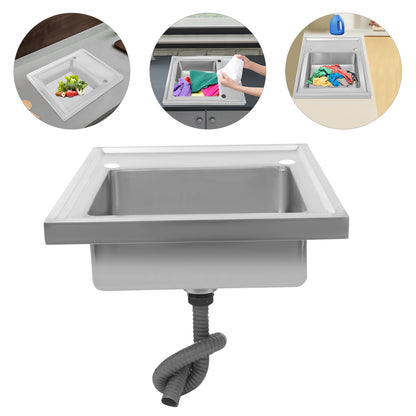 (Clearance Sale!) Single-scale Sink 201 Stainless Steel Sink with Drainboard 60cm Drop-in Kitchen Basin Washing Basin Household Washing Sink for Home & Commercial Use