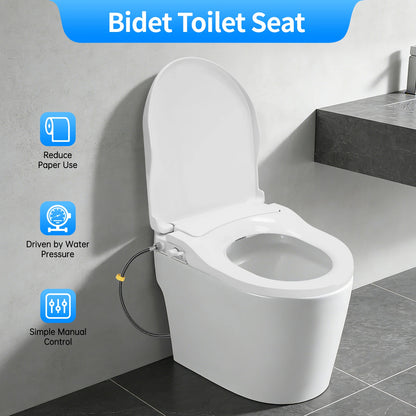 D‑Shape Non‑Electric Bidet Toilet Seat Dual Nozzle 3 Hole Spray Front Rear Washing Water Pressure Powered Slow Close PP Material Easy Installation Self‑Cleaning Nozzle Universal Fit for Bathroom Hygiene Personal Care