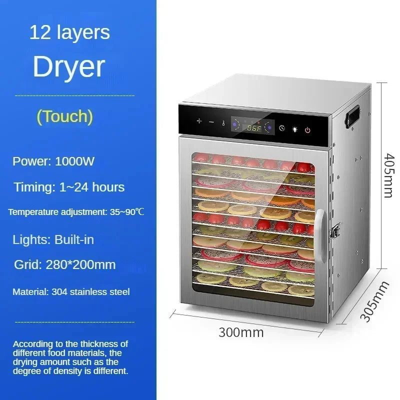 6/8/12/18 Layers Home Fruit Air Dryer Vegetable Snacks Meat Medicinal Materials Fruit Smart and Commercial Food Dryer Dehydrator