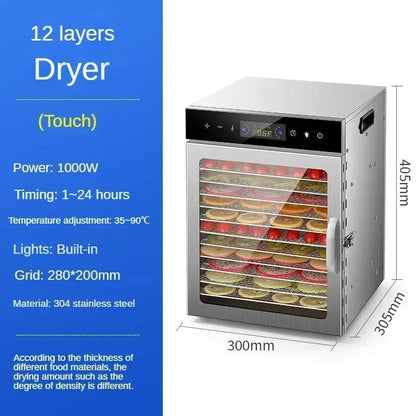 6/8/12/18 Layers Home Fruit Air Dryer Vegetable Snacks Meat Medicinal Materials Fruit Smart and Commercial Food Dryer Dehydrator