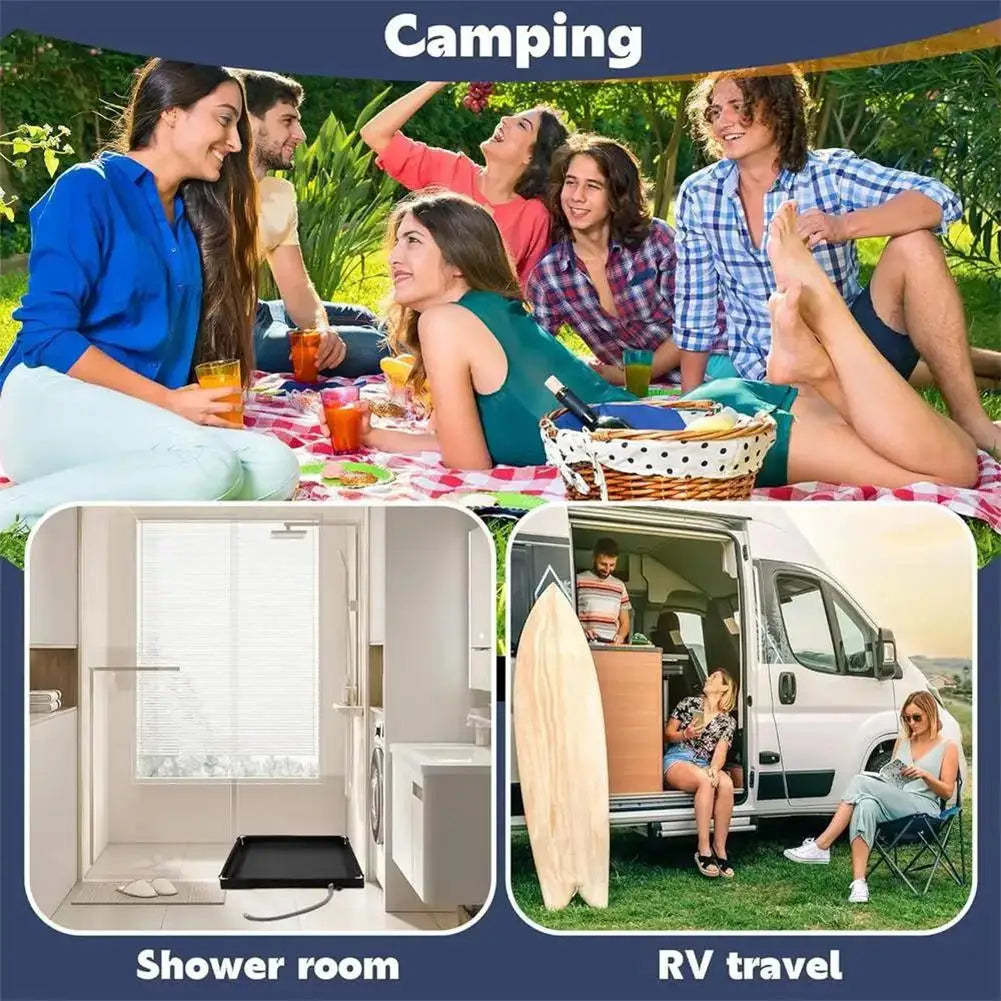 Portable Shower Pan with Drain Hose Foldable Shower Base Outdoor Tent Shower Tray for RV Outdoor Camping Shower Beach Pet Bath
