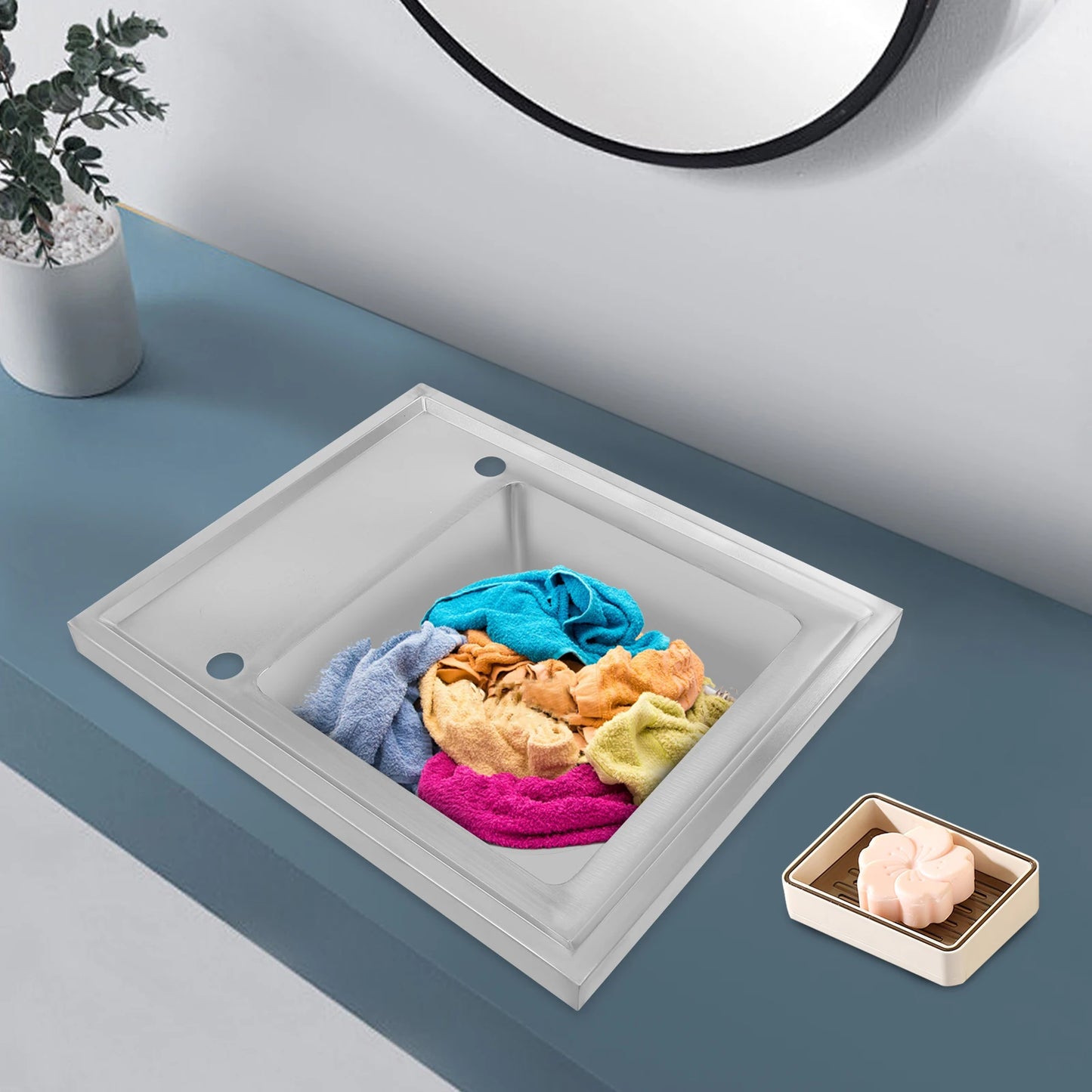 (Clearance Sale!) Single-scale Sink 201 Stainless Steel Sink with Drainboard 60cm Drop-in Kitchen Basin Washing Basin Household Washing Sink for Home & Commercial Use