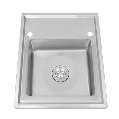 (Clearance Sale!) Single-scale Sink 201 Stainless Steel Sink with Drainboard 60cm Drop-in Kitchen Basin Washing Basin Household Washing Sink for Home & Commercial Use