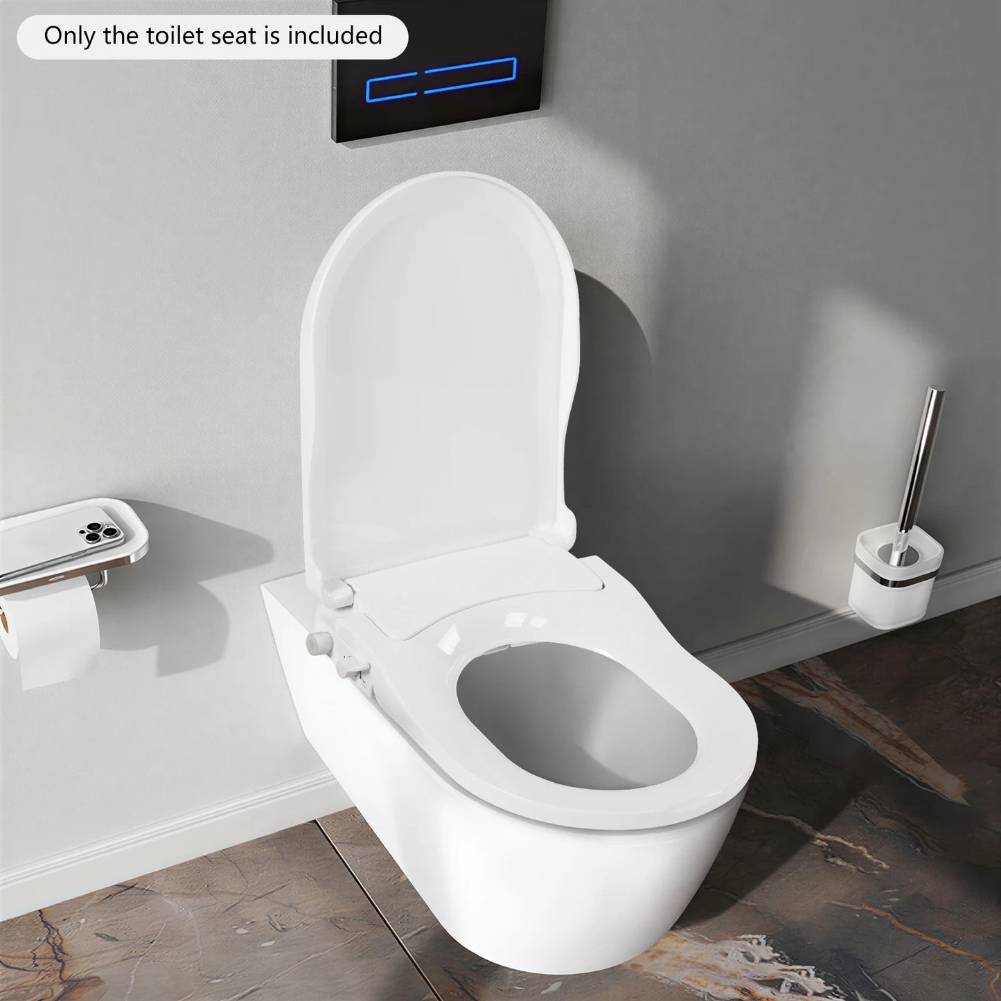 D‑Shape Non‑Electric Bidet Toilet Seat Dual Nozzle 3 Hole Spray Front Rear Washing Water Pressure Powered Slow Close PP Material Easy Installation Self‑Cleaning Nozzle Universal Fit for Bathroom Hygiene Personal Care