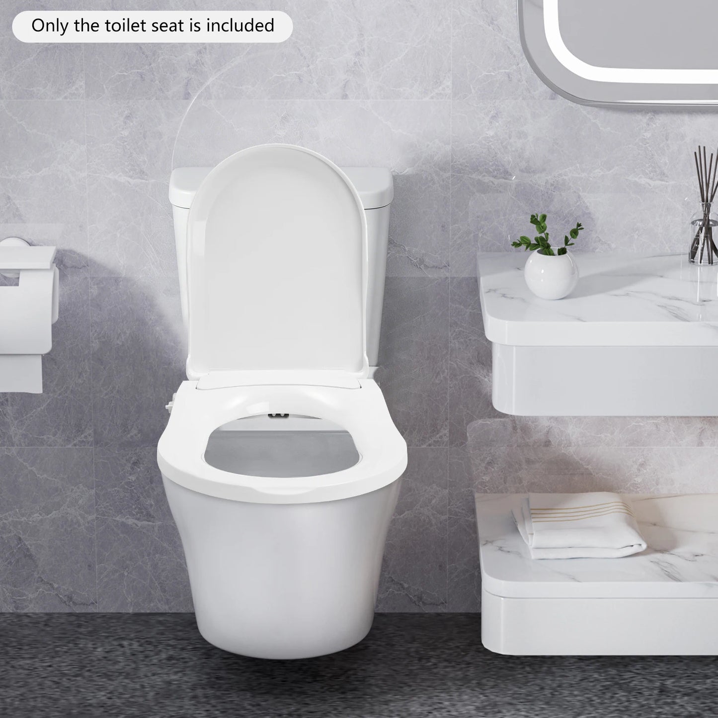 D‑Shape Non‑Electric Bidet Toilet Seat Dual Nozzle 3 Hole Spray Front Rear Washing Water Pressure Powered Slow Close PP Material Easy Installation Self‑Cleaning Nozzle Universal Fit for Bathroom Hygiene Personal Care