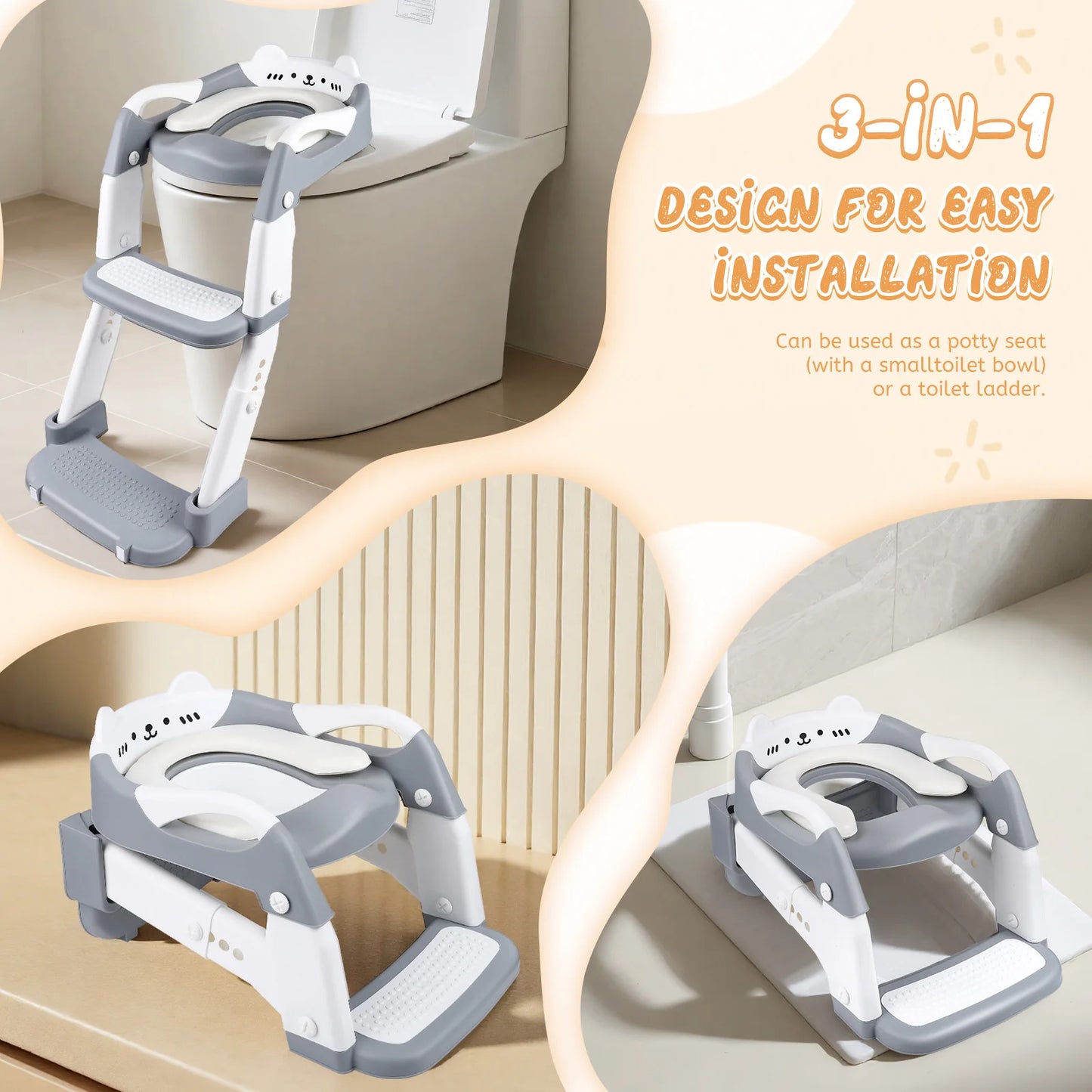 3 In 1 Toilet Seat With Ladder For Children Boys Girls, 2-in-1 Child Toilet Seat With Stairs, Splash Guard Non-Slip Footboard