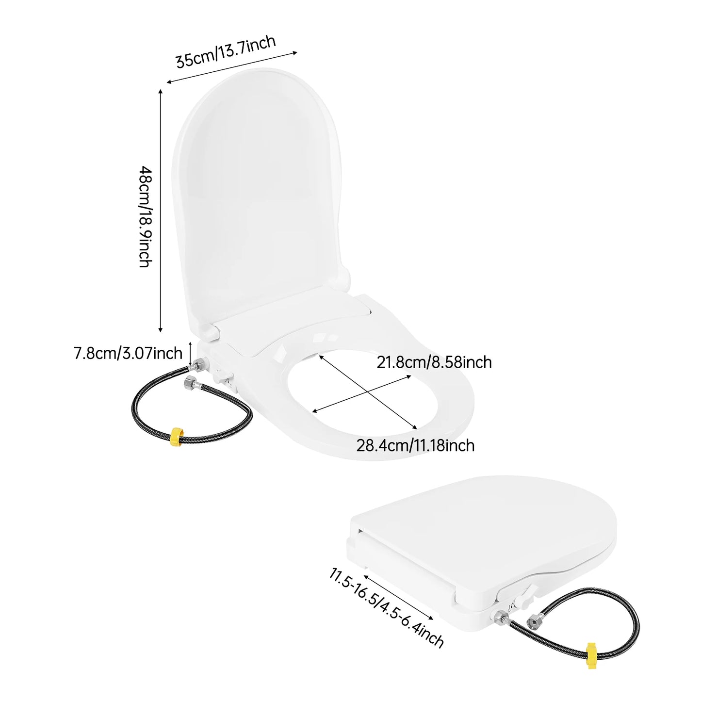 D‑Shape Non‑Electric Bidet Toilet Seat Dual Nozzle 3 Hole Spray Front Rear Washing Water Pressure Powered Slow Close PP Material Easy Installation Self‑Cleaning Nozzle Universal Fit for Bathroom Hygiene Personal Care