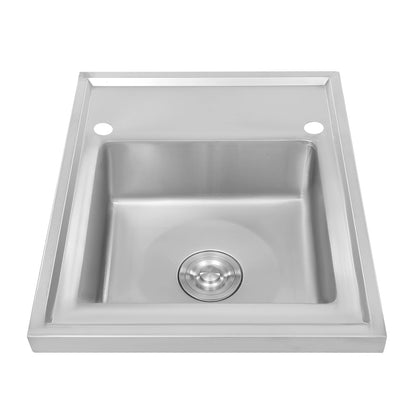 (Clearance Sale!) Single-scale Sink 201 Stainless Steel Sink with Drainboard 60cm Drop-in Kitchen Basin Washing Basin Household Washing Sink for Home & Commercial Use