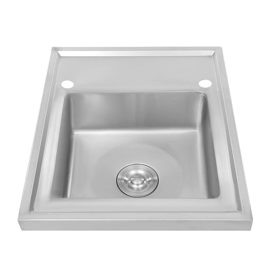 (Clearance Sale!) Single-scale Sink 201 Stainless Steel Sink with Drainboard 60cm Drop-in Kitchen Basin Washing Basin Household Washing Sink for Home & Commercial Use